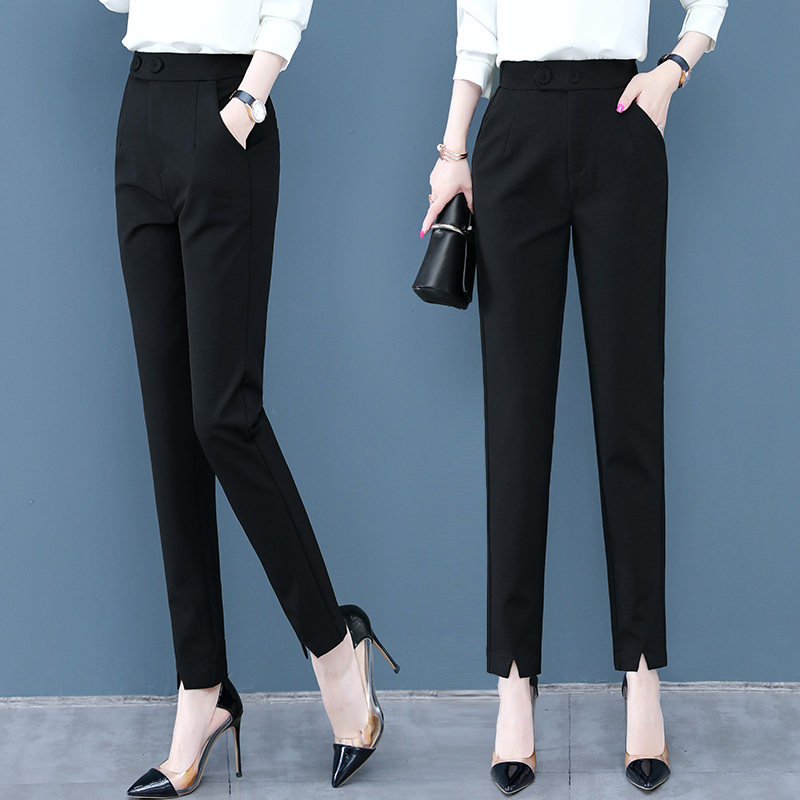 以纯官方旗舰店裤子女秋季宽松直筒百搭休闲黑色西裤九分哈伦裤薄