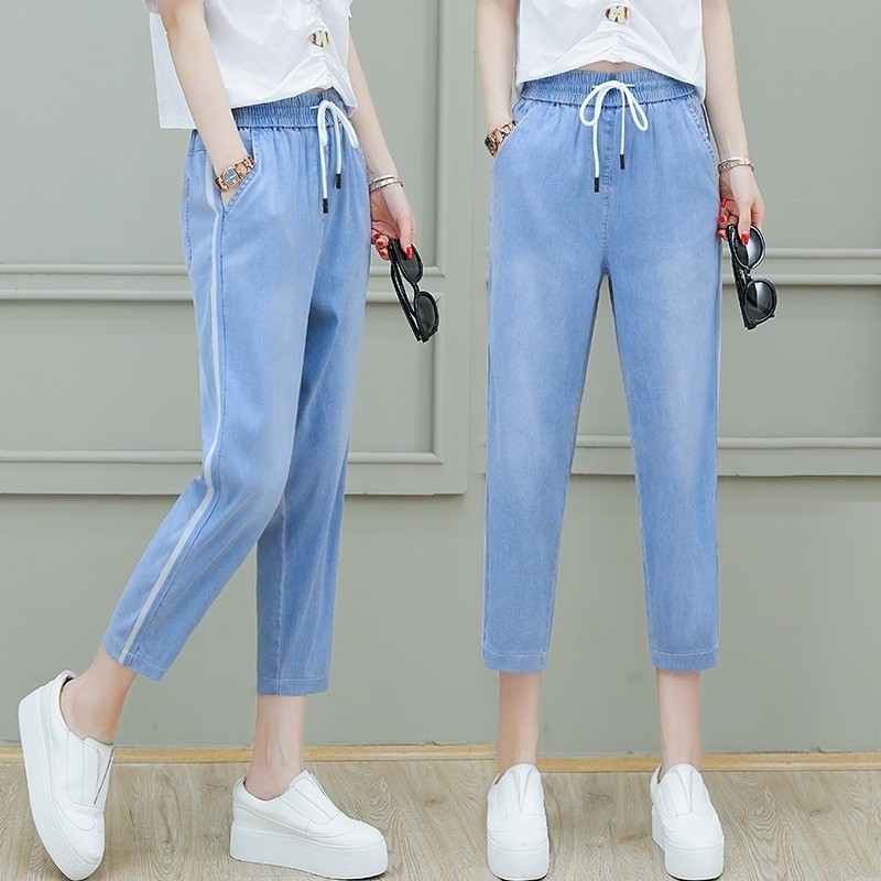 以纯官方旗舰店官网牛仔裤女新款直筒高腰夏季老爹裤九分天丝裤子