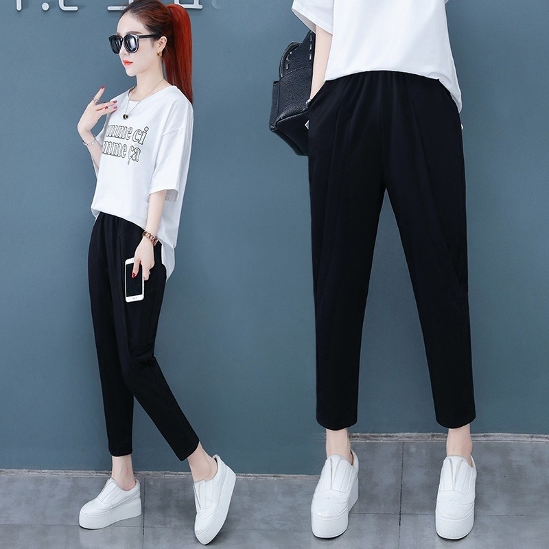 以纯官方店铺旗舰店官网休闲运动裤子女显瘦百搭2020松紧腰夏季女