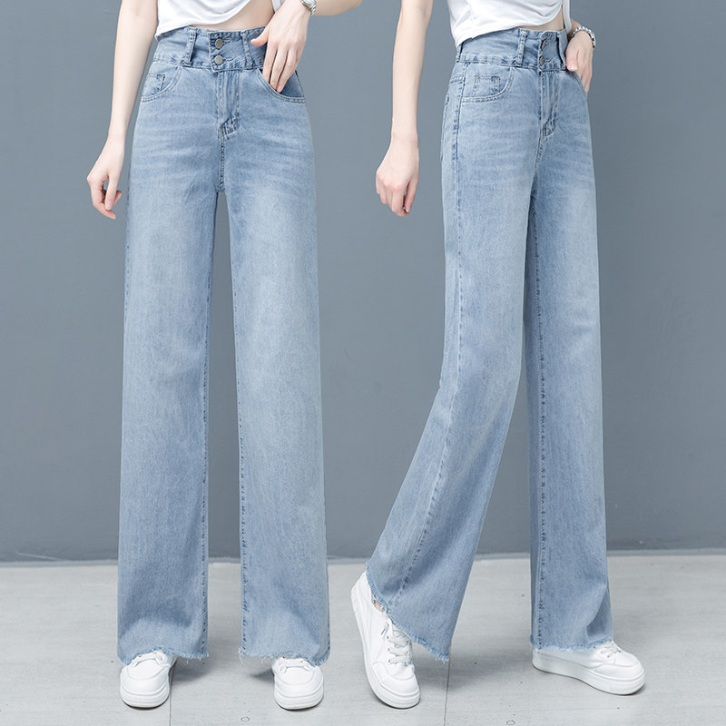 以纯轻薄牛仔阔腿裤女2020年夏装新款宽松休闲高腰显瘦直筒裤女裤