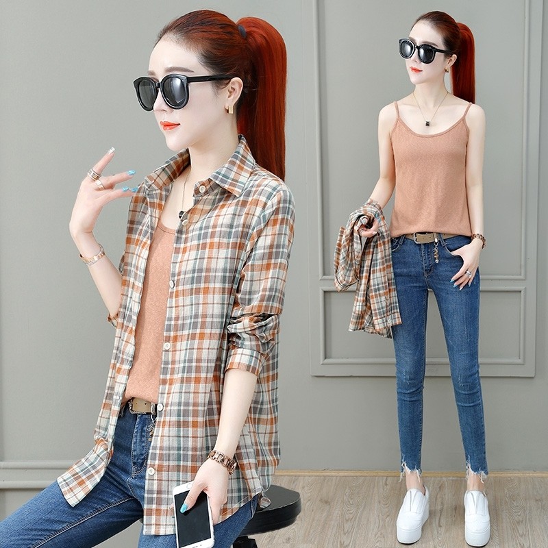 以纯官方旗舰店官网格子衬衫女长袖早春装2020年新款网红流行