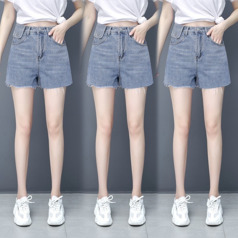 汔丐牛仔裤女网红斜门襟短裤夏2020新款高腰以纯显瘦泫薇娅直播间