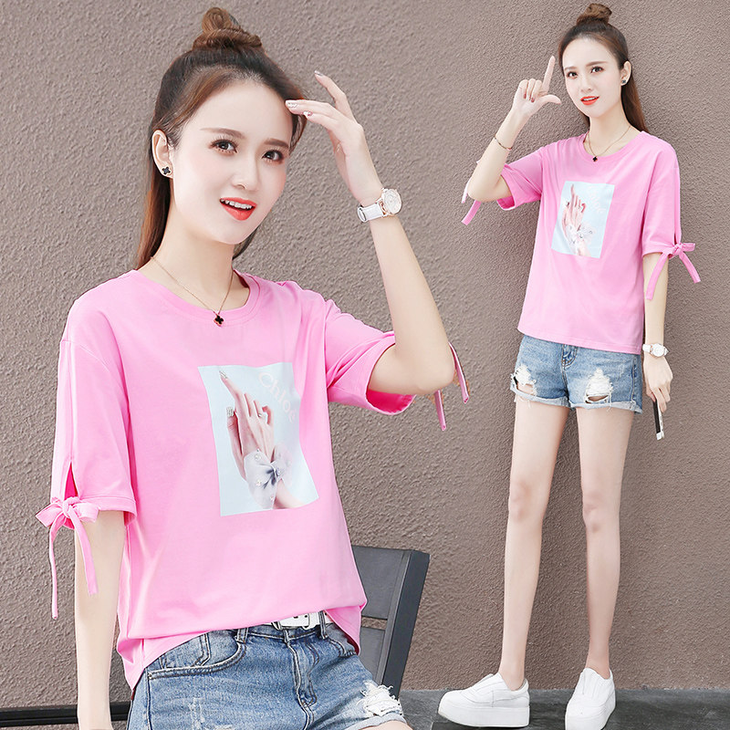 以纯短款t恤女夏装2020新款宽松学生上衣洋气百搭薄款半袖体恤衫