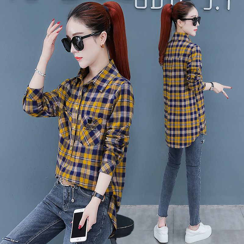 以纯官方旗舰店气质格子衬衫女2020早秋新款洋气小衫减龄长袖衬衣
