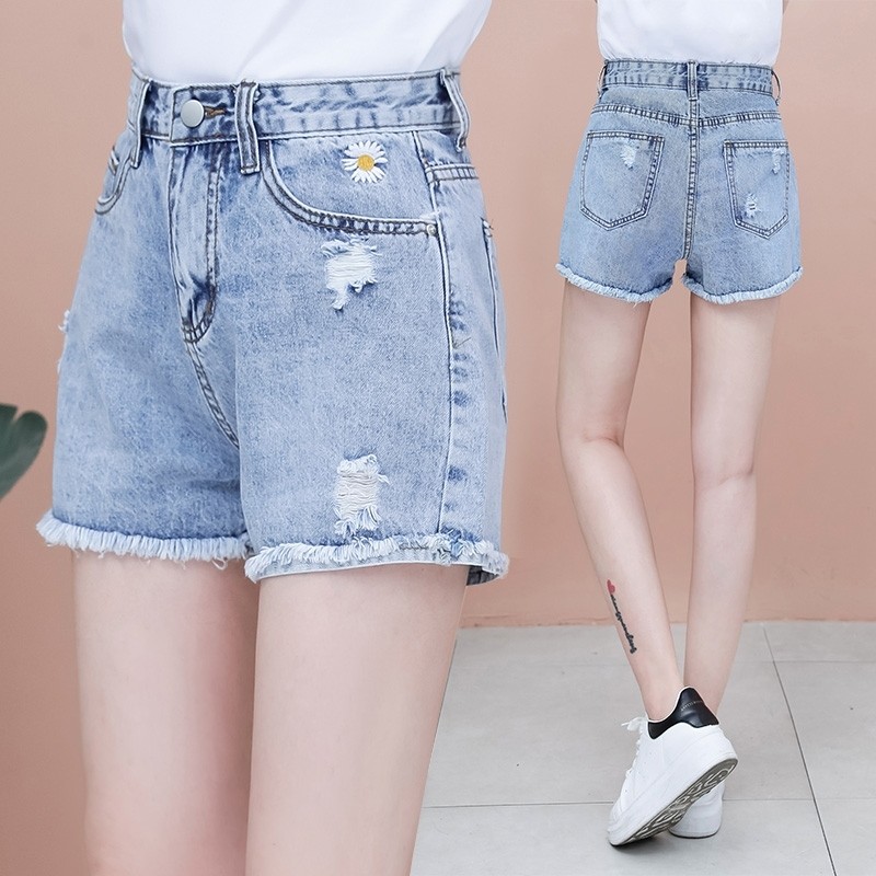 以纯官方旗舰店官网破洞小雏菊牛仔短裤女2020年夏装新款高腰热裤