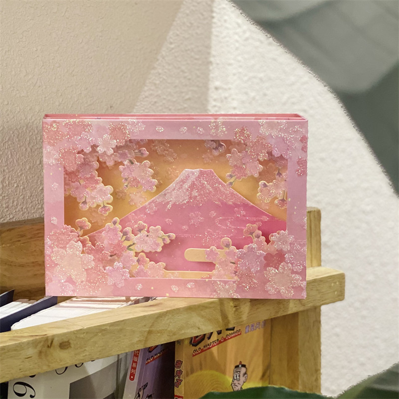 心意礼物日式樱花粉色富士山立体贺卡生日感谢闺蜜npy手写祝福卡