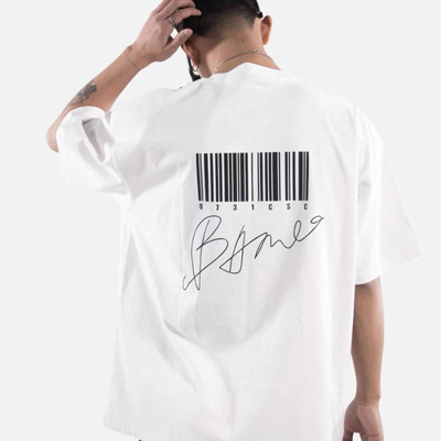 重磅邦BANG条形码短袖TEE 刘聪同款宽松印花潮流男女同款情侣T恤