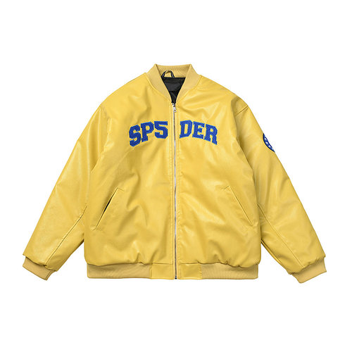 SP5DER字母刺绣皮衣外套男女宽松休闲机车服夹克棒球服opium风潮