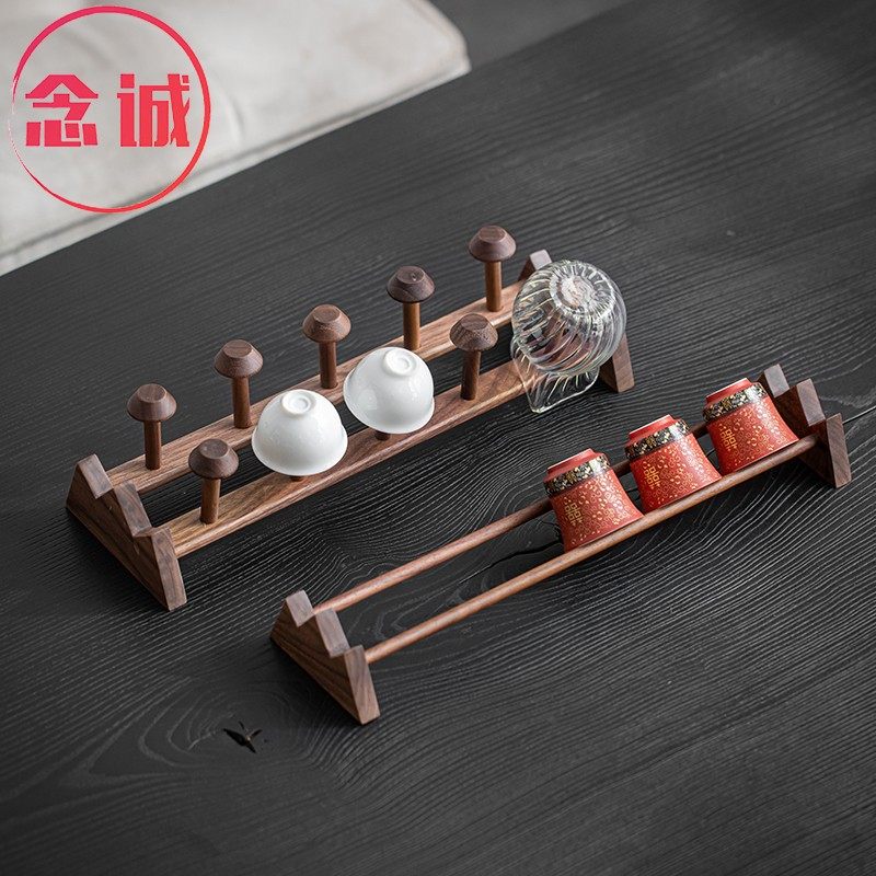 胡桃木茶杯架子沥水架置物架台面茶具收纳层架实木茶杯架托晾杯架