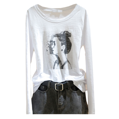 竹节棉长袖t恤宽松内搭外穿上衣