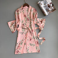dressing gown fashion delicate pink floral women home robes thumbnail 3