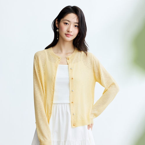 茵曼温柔风薄款针织开衫女2026春气质简约休闲显瘦罩衫空调衫