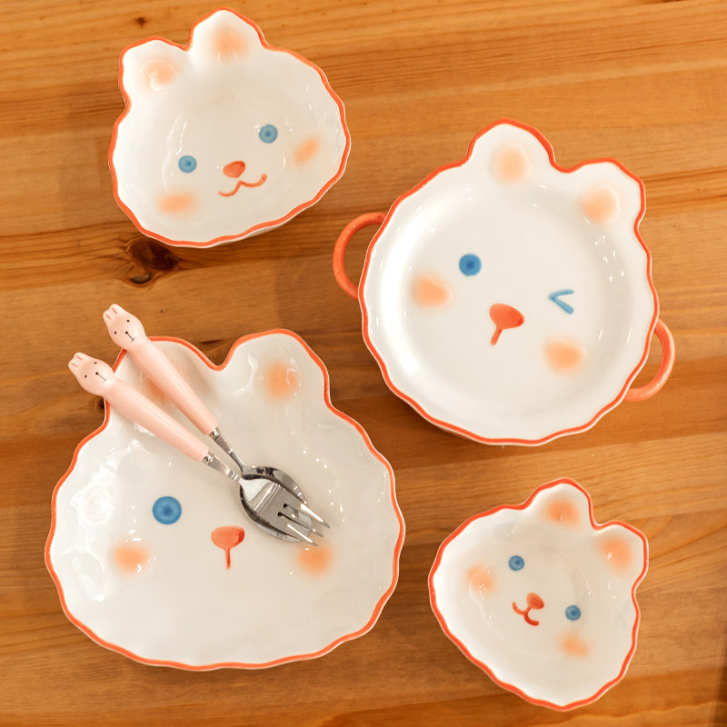 卡通小兔子陶瓷碗可爱少女心家用儿童吃饭碗ins风高颜值餐具套装