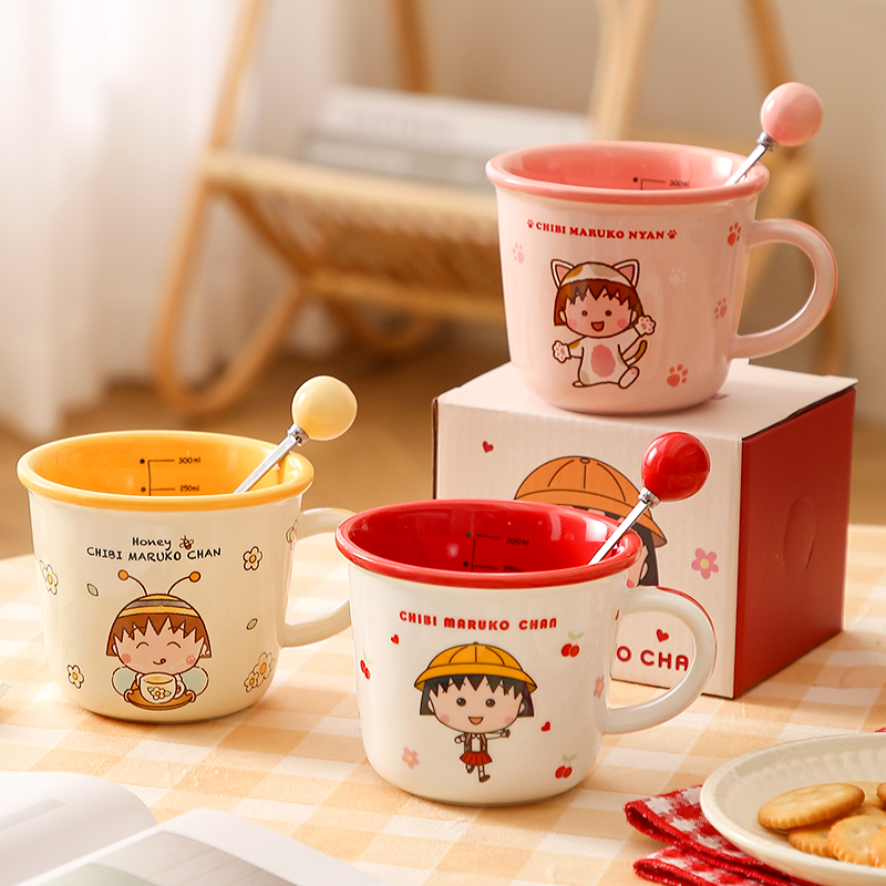 樱桃小丸子马克杯带刻度早餐杯子