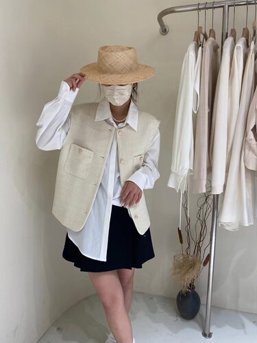 春秋新款女士韩版金属扣小香风马甲口袋圆领背心马夹FraPares6125