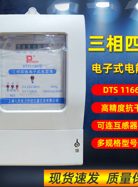 上海人民三相四线电子式电表380V家用塑壳DTS1166型6A40A80A100A