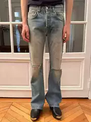 [Same Style as Lee Soo-Hyuk] Erd 25Ss Melancholic Rich Kid Washed Mud-Dyed Knife-Cut Distressed Flared Jeans