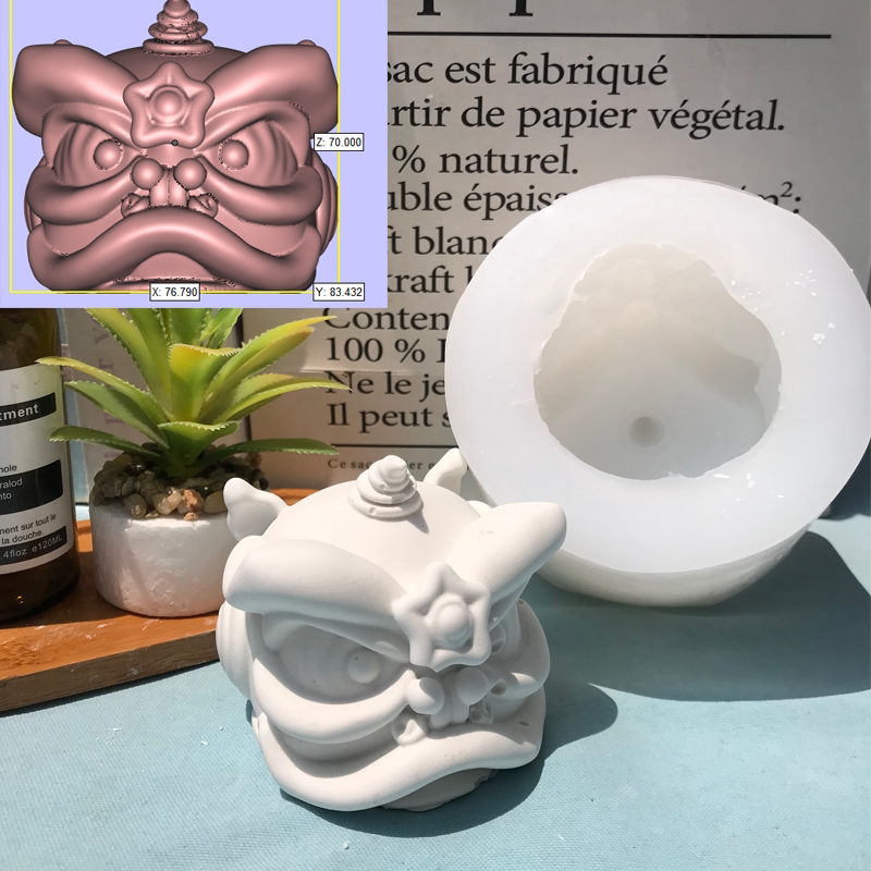 动物创意蜡烛硅胶模具青砂石醒狮头香薰磨具自流平试模大板模定制图片