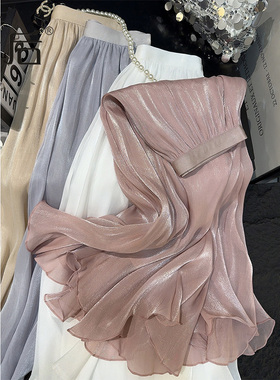 9086 薄款流光不规则高腰显瘦a字半身裙女春夏中长款新款大摆伞裙