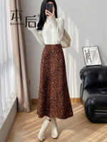 BenHou 9856 Suede fleece leopard print fishtail skirt, high-waisted, slimming, retro and simple long dress for women thumbnail 7