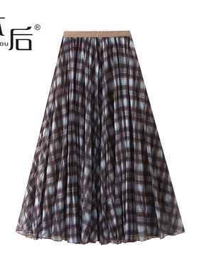 BenHou/本后 8955 松弛风格纹a字半身裙秋冬女长裙纱裙褶皱大摆裙