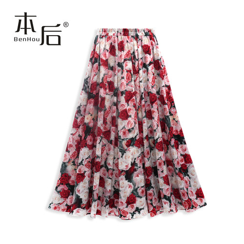 BenHou/本后26061玫瑰大摆长裙