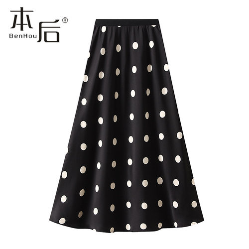 9830-法式波点仿醋酸半身裙