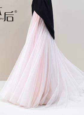 2602 垂坠网纱a字半身裙春秋女2026新款仙女纱裙大摆气质a字长裙