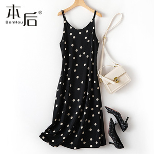 2983 薄款波点仿醋酸吊带裙夏女中长款2025新款连衣裙复古小个子