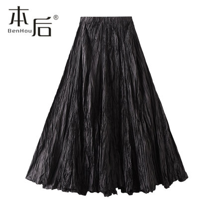 8081 （720°大摆裙）百褶裙肌理褶皱a字半身裙春秋女长款垂坠感