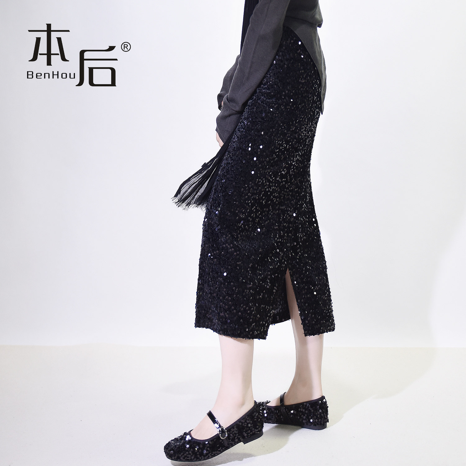 BenHou/本后2460亮片开叉裙