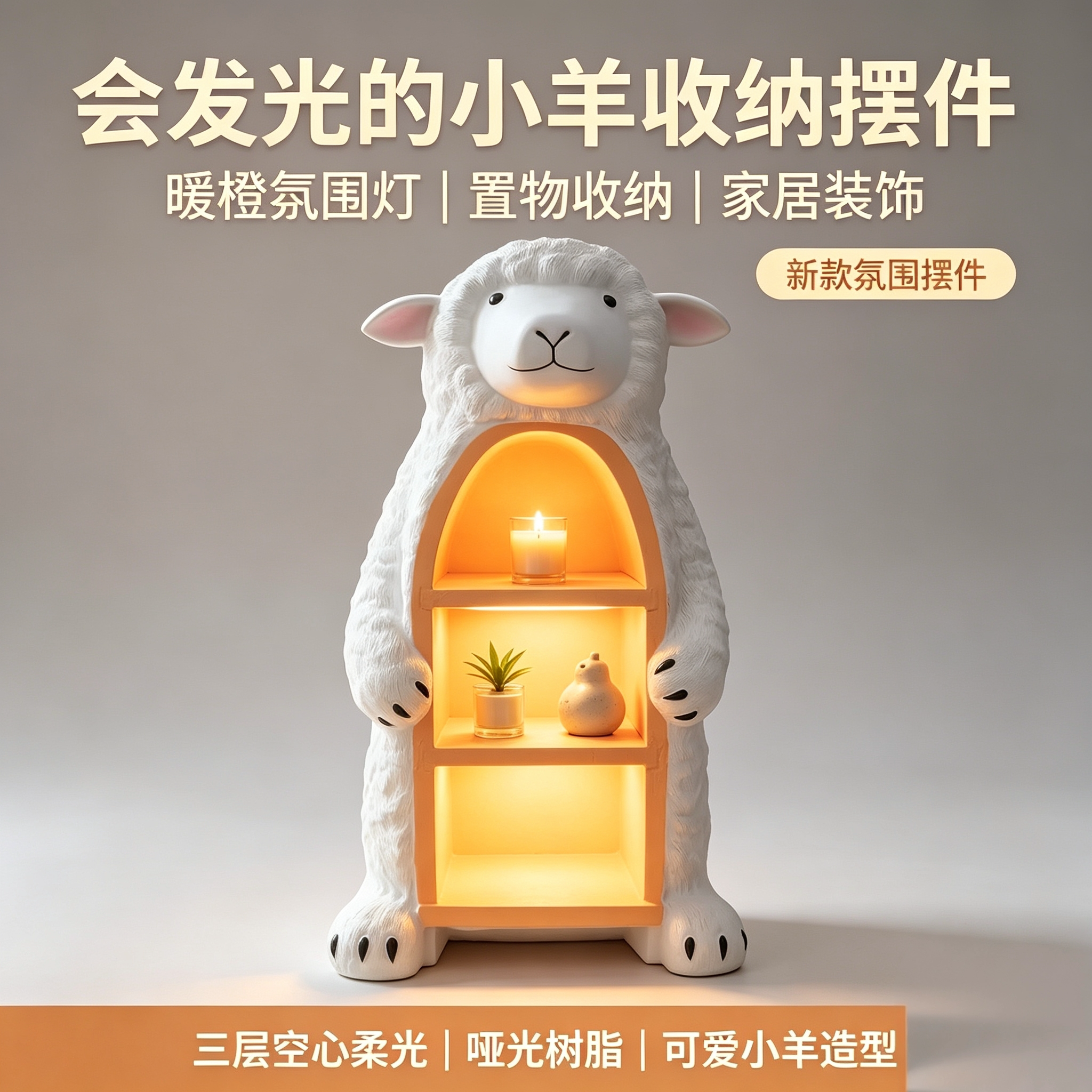 创意树脂绵羊装饰柜落地摆件电视柜旁多层收纳展示柜家居置物架