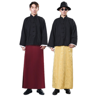 民国上海滩富商掌柜唐装男款晚清中式地主马褂老爷装演出服两件套