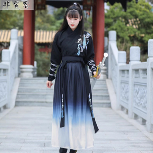 新中式国风马面裙套装女秋冬装黑色汉服女侠风霸气汉元素男女同款