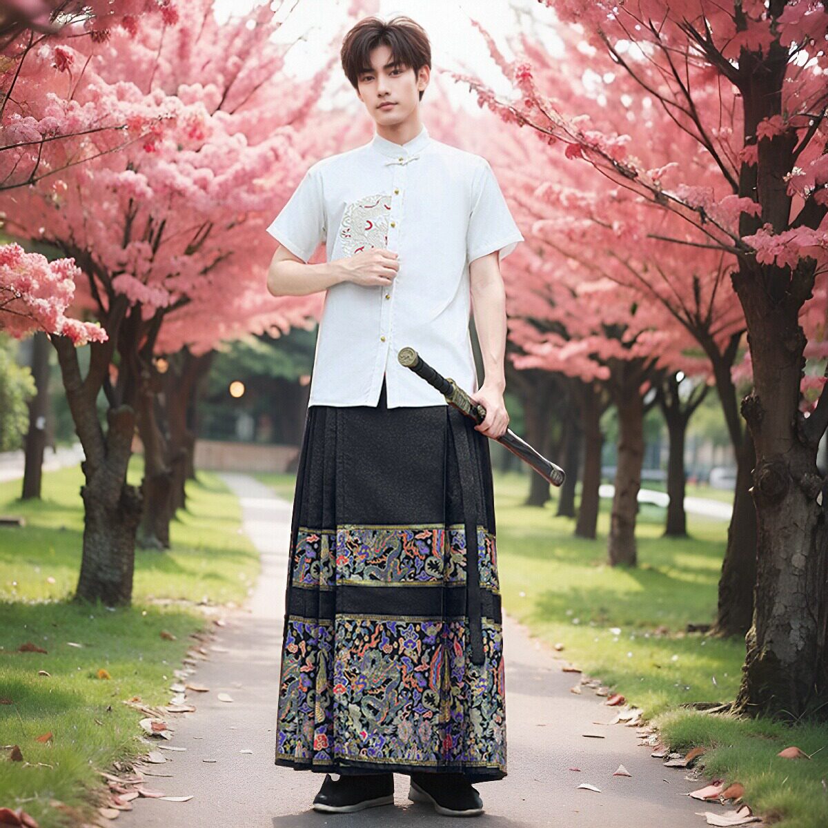 汉服男装短袖衬衫新中式夏装套装