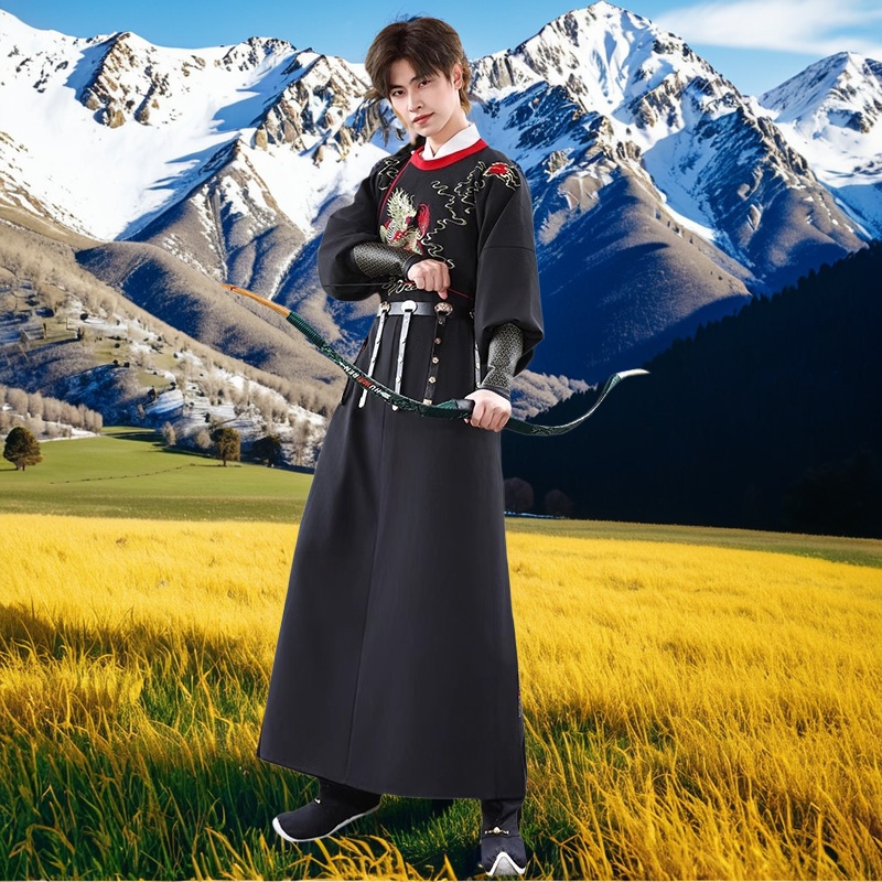 原创男汉服古装中国风圆领袍唐制国风学生日常帅气套装男女cp同款