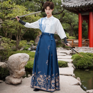 素套装 原创新中式 国风汉元 改良汉服马面裙武侠风仙风道骨男装 男士