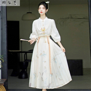 成人汉服女秋季改良汉元素日常搭配马面裙的上衣两件套装2023新款