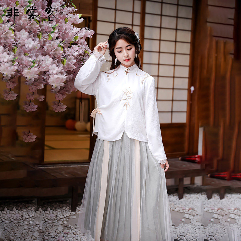 春秋装改良版日常汉服女中国风学生清新仙女班服古风汉元素两件套