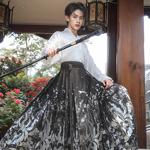 国风套装 大码 汉服中国风新中式 男士 汉服成人古风上衣配马面裙男款