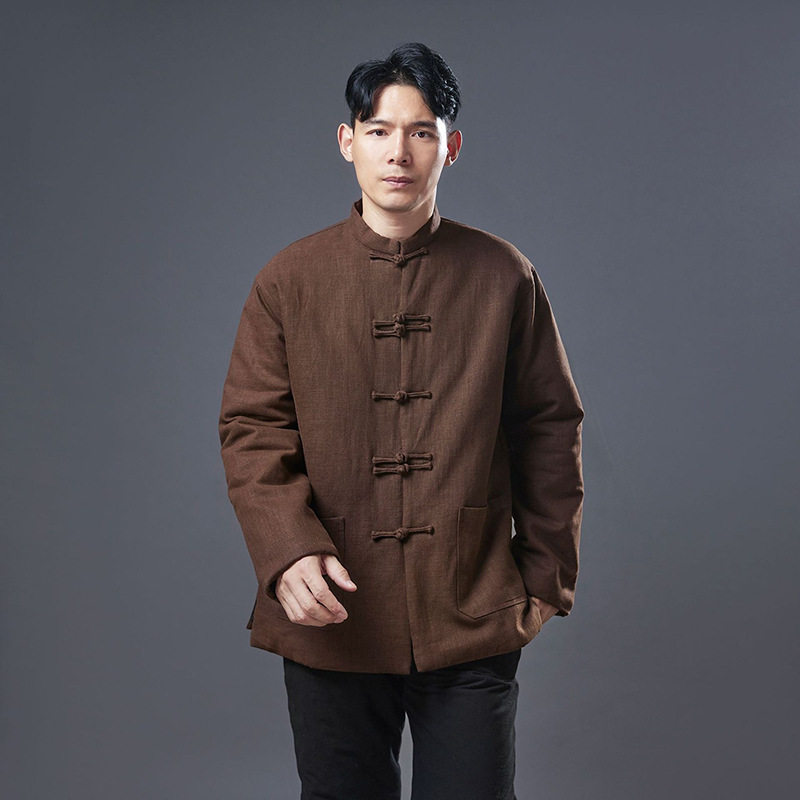 棉麻国风棉袄 国风棉麻棉服 男士中式保暖加厚旗袍开衫外套秋冬款