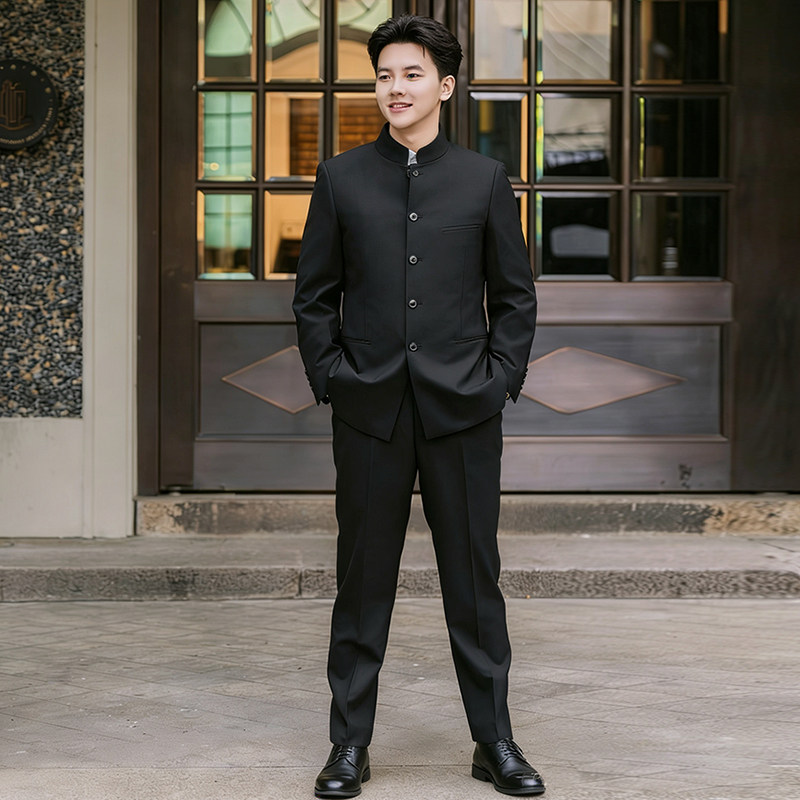 休闲西装男新中式结婚休闲西服男外套高级感套装中山装主持人服装