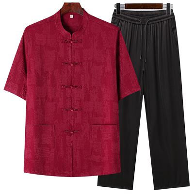 唐装男款夏季中年爸爸夏装套装