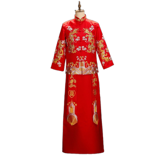 红色汉服男装新中式秀禾服婚服唐装男款龙凤褂新郎结婚礼服敬酒服