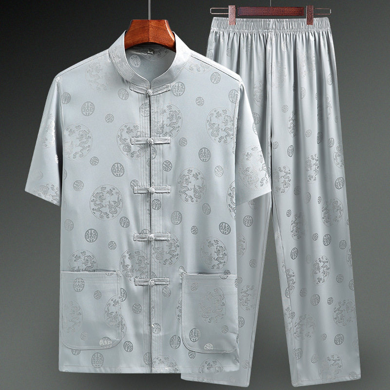 男式年轻人唐装太极服男款爸爸装图片