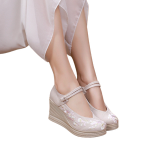 唐制古风汉服鞋增高女成人夏季坡跟绣花鞋女款古风配旗袍新中式鞋