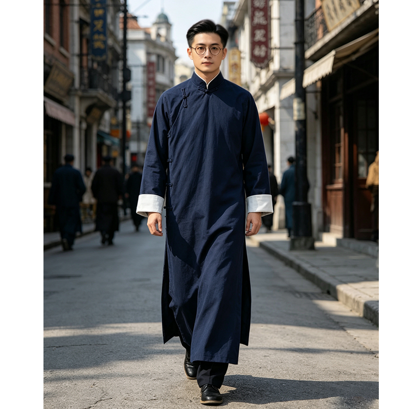 新中式民国长衫男款相声服大褂成人长袍评书伴郎服马褂表演出服装