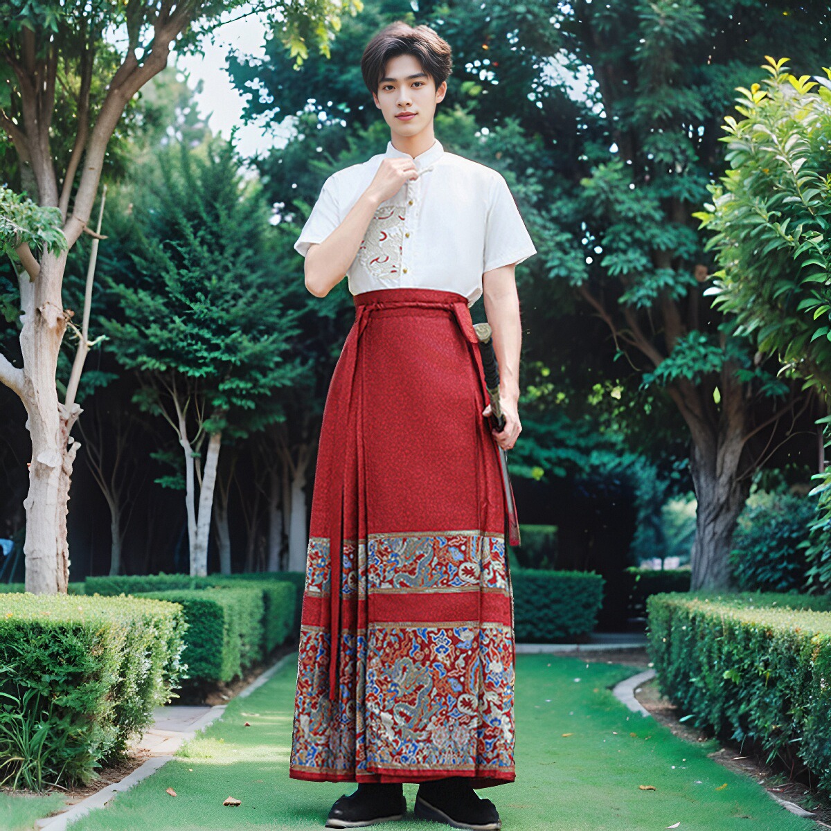 汉服男款中国风上衣马面裙两件套