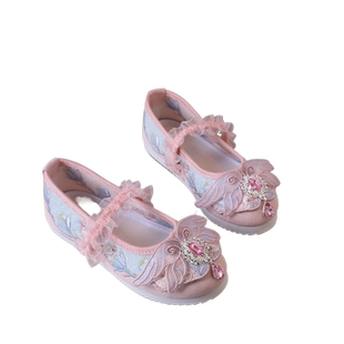 儿童汉服鞋女童古风鞋配国风裙子的鞋子软底绣花布鞋表演舞蹈鞋夏