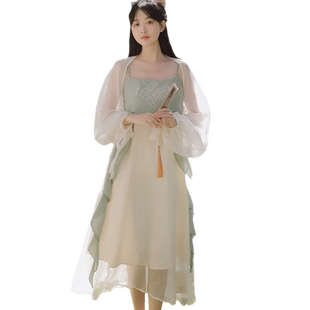 可以上班的汉服仙气女飘逸古风吊带汉元素国风连衣裙日常套装夏季